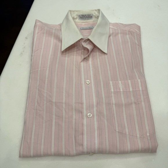 Christian Dior Men’s Button Down Shirt Pink & White Stripe Logo Sz 15 1/2 NEW - Picture 11 of 11
